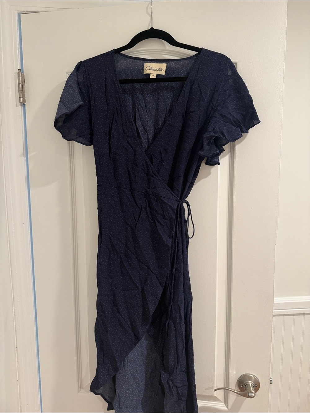 Cleobella Navy Blue Polka Dot Wrap Maxi Dress